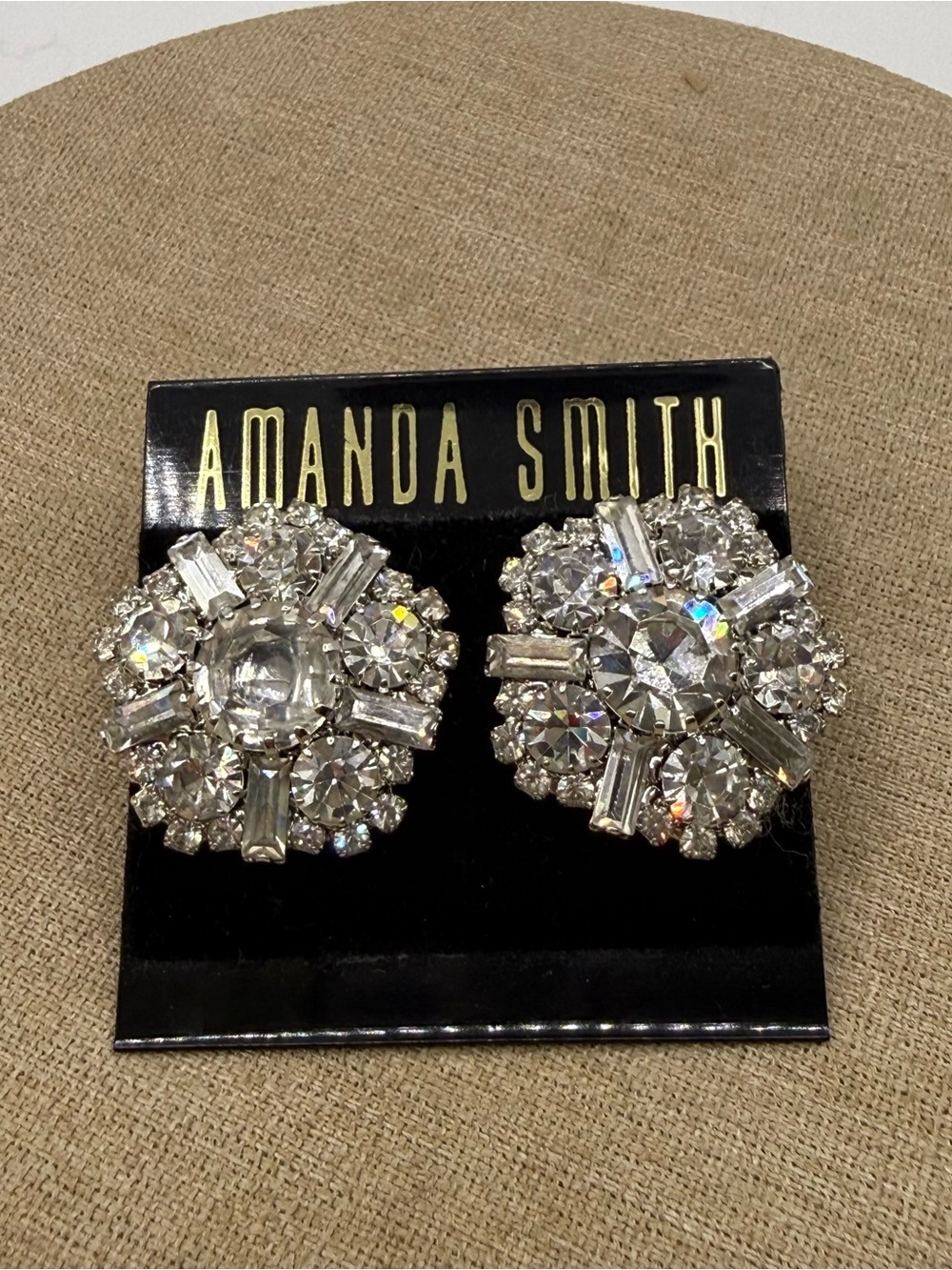 Vintage Deadstock Amanda Smith Silver Crystal Cluster Earrings
